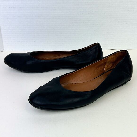 Aquatalia Black Full Leather Ballet Flats Made in Italy Classic Shoes Women's 8 - Picture 2 of 9